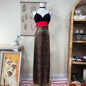 90s Y2k Leopard Print Tie Back Formal Babydoll Dress Sexy Trashy McBling Gyaru S